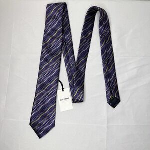 New Duchamp London Silk Purple Yellow Red Stripe Wave Neck Tie Made In Italy